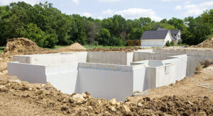 A concrete basement foundation with no house
