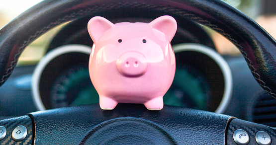piggy bank on steering wheel